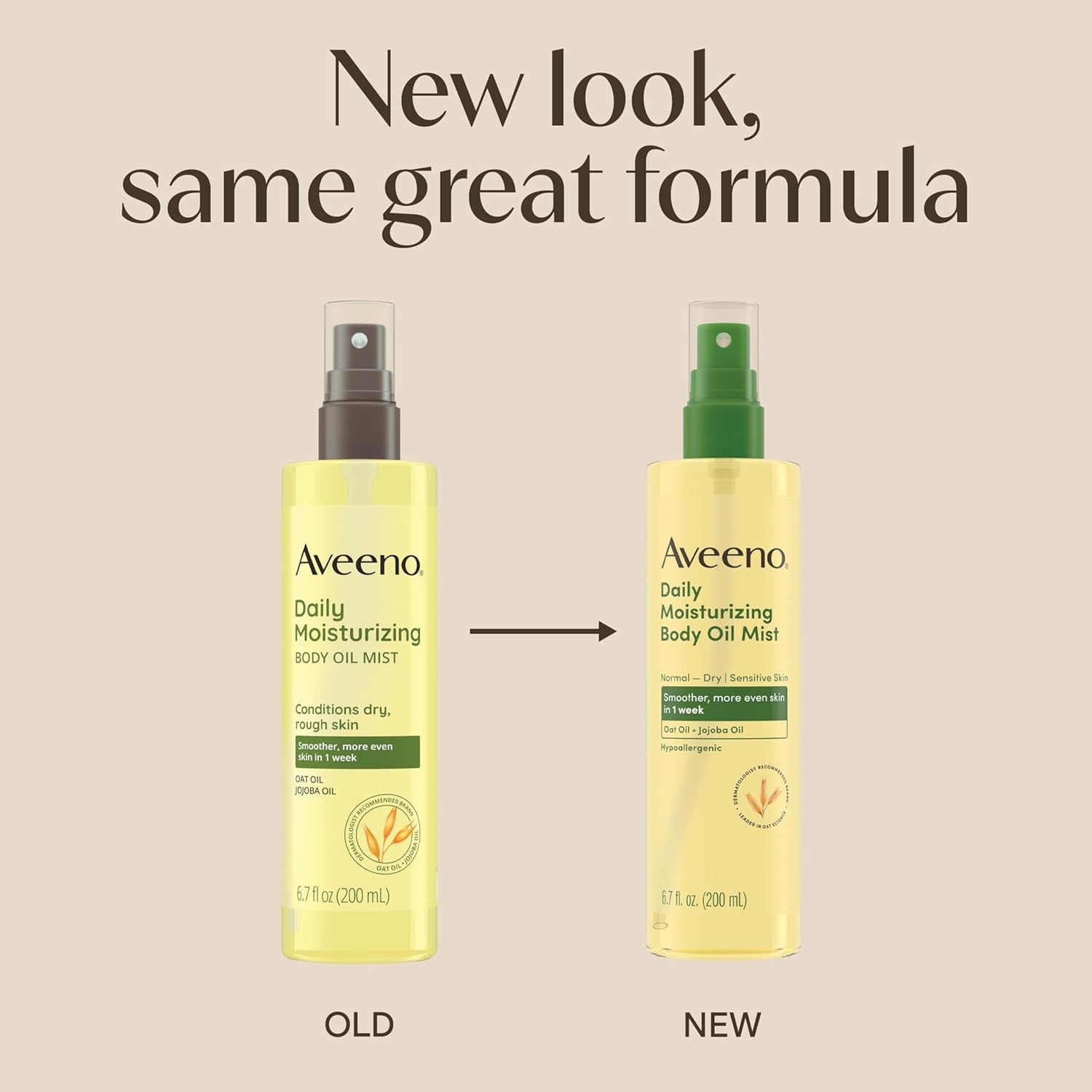 Aveeno Daily Moisturizing Body Oil Mist with Oat Oil and Jojoba Oil for Rough, Dry, Sensitive Skin, Nourishing Body Spray for Smoother, More Even Skin, Paraben- & Silicone-Free, 6.7 Fl. Oz