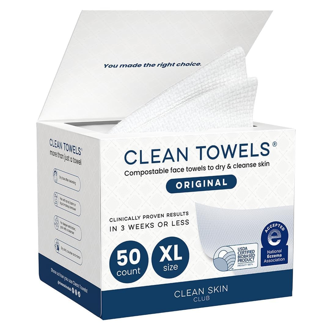 Clean Skin Club Clean Towels XL – Ultra-Soft Disposable Face Towels for Sensitive Skin & Makeup Removal