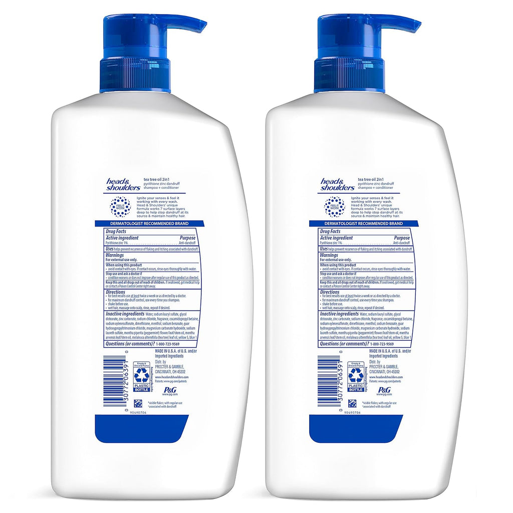 Head & Shoulders Tea Tree 2-in-1 Anti-Dandruff Shampoo & Conditioner – Cooling Scalp Relief Twin Pack (32.1 oz Each)