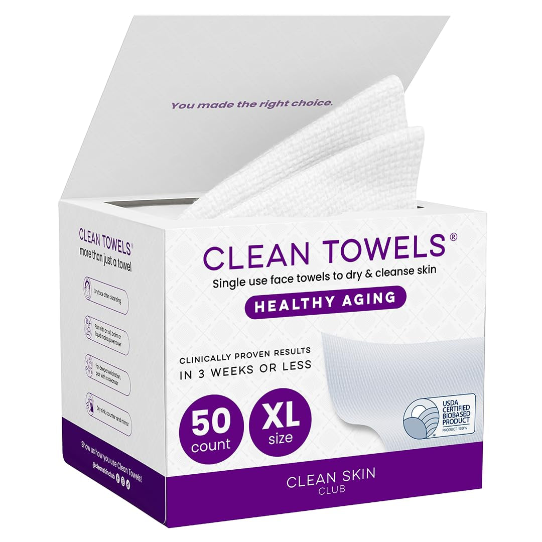 Clean Skin Club Healthy Aging Face Towels XL – Disposable Anti-Aging Clean Towels for Clear, Smooth Skin