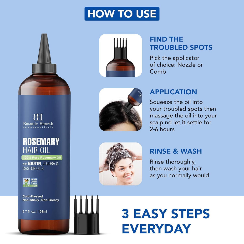 Botanic Hearth Rosemary Hair Growth Oil with Biotin, Castor & Jojoba – Strengthening Scalp Treatment for Thicker, Healthier Hair (6.7 fl oz)