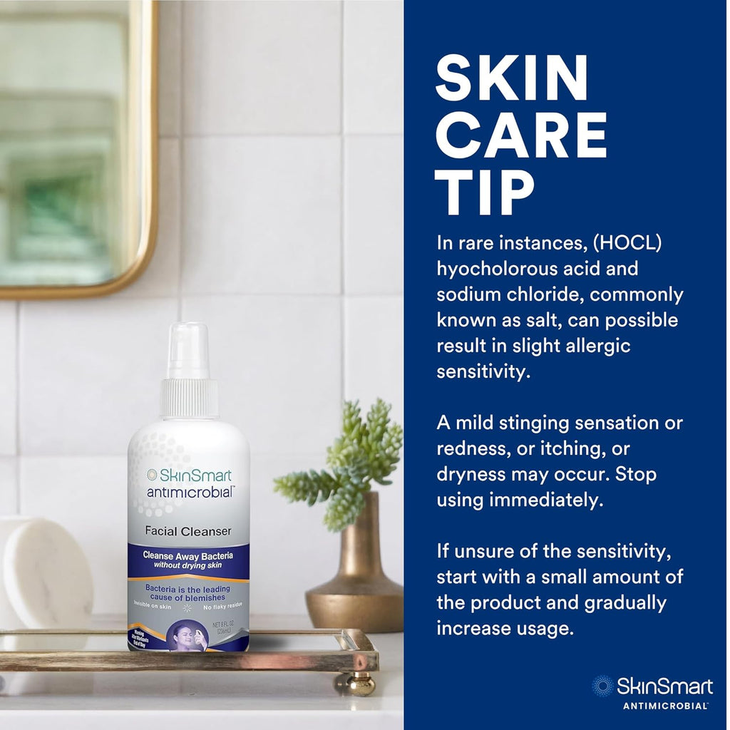 SkinSmart Hypochlorous Acne Defense Spray – Antimicrobial Facial Cleanser for Breakouts, Redness & Sensitive Skin (8 oz)