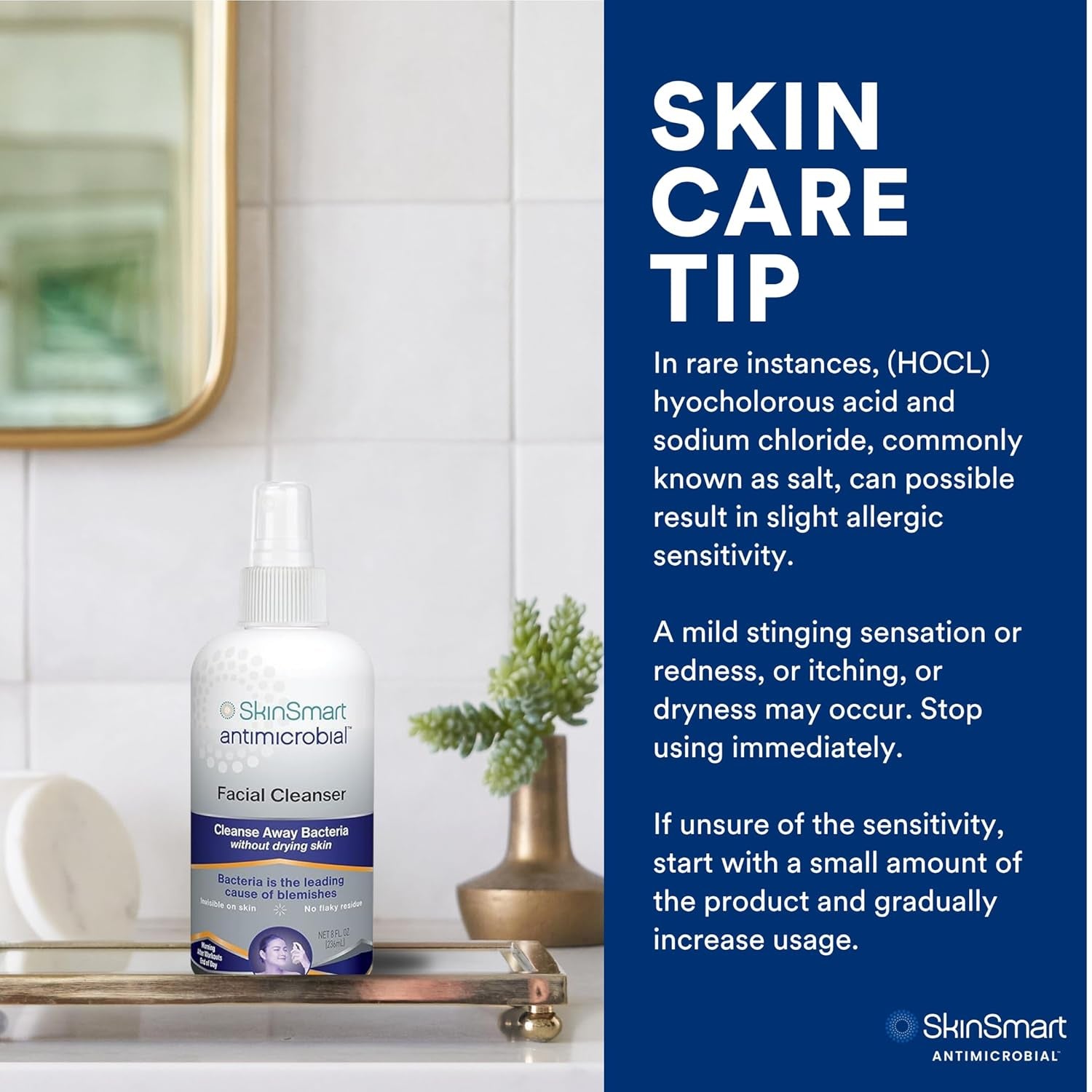 SkinSmart Hypochlorous Acne Defense Spray – Antimicrobial Facial Cleanser for Breakouts, Redness & Sensitive Skin (8 oz)