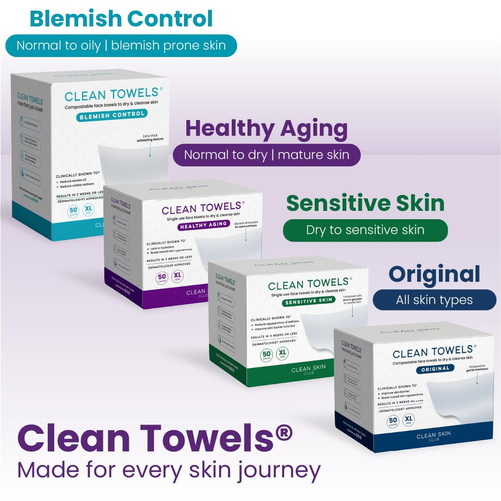 Clean Skin Club Healthy Aging Face Towels XL – Disposable Anti-Aging Clean Towels for Clear, Smooth Skin