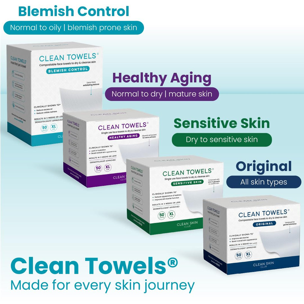 Clean Skin Club Blemish Control Face Towels XL – Disposable Exfoliating Towels for Oily & Acne-Prone Skin