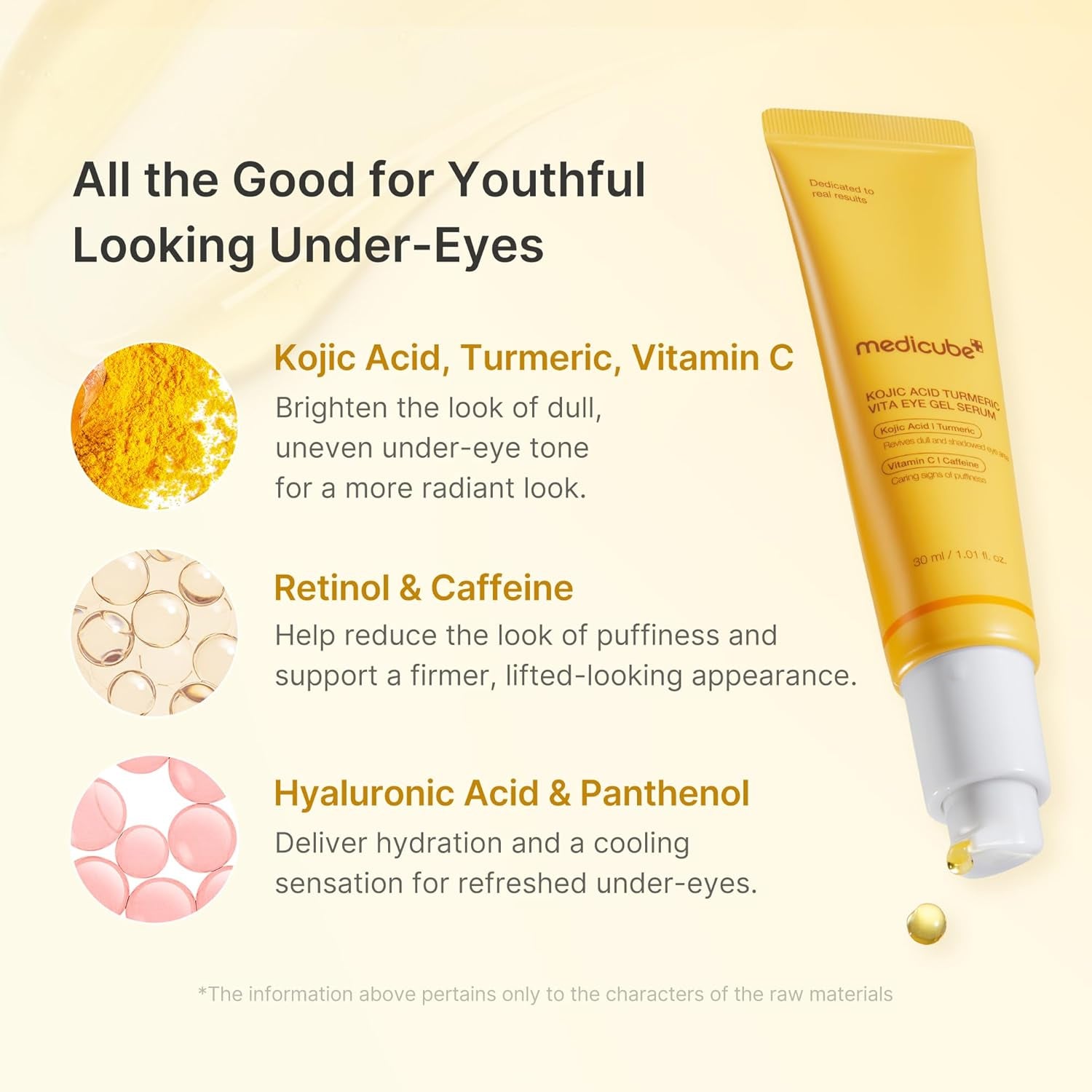 Medicube Kojic Acid Turmeric Eye Serum – Brightening & Depuffing Eye Gel with Vitamin C + Caffeine