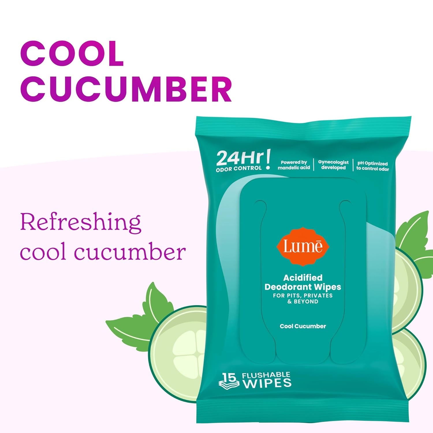 Acidified Deodorant Wipes - 24 Hour Odor Control - Aluminum Free, Baking Soda Free, Skin Loving - 15 Count (Pack of 3) (Cool Cucumber)