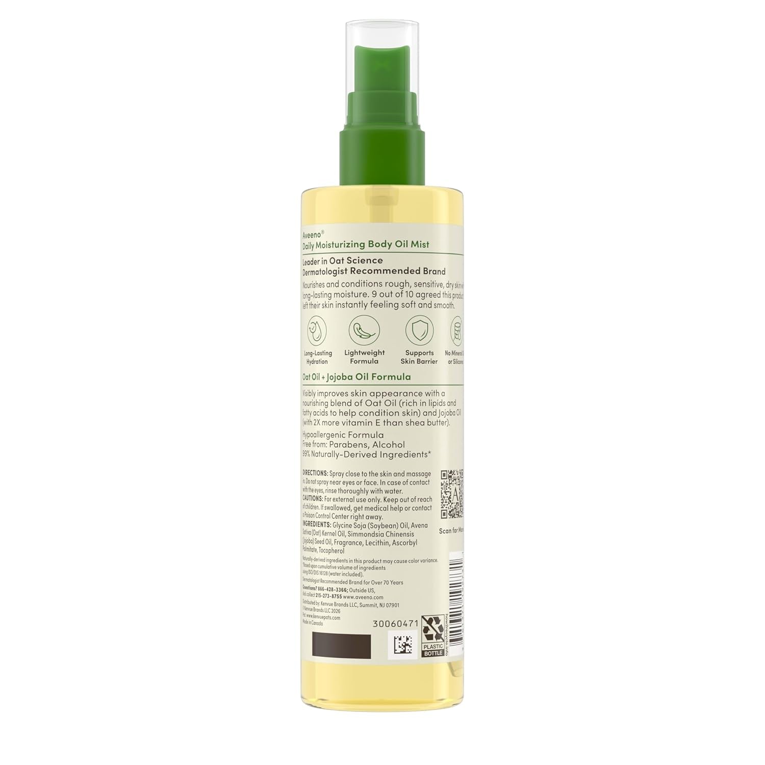 Aveeno Daily Moisturizing Body Oil Mist with Oat Oil and Jojoba Oil for Rough, Dry, Sensitive Skin, Nourishing Body Spray for Smoother, More Even Skin, Paraben- & Silicone-Free, 6.7 Fl. Oz