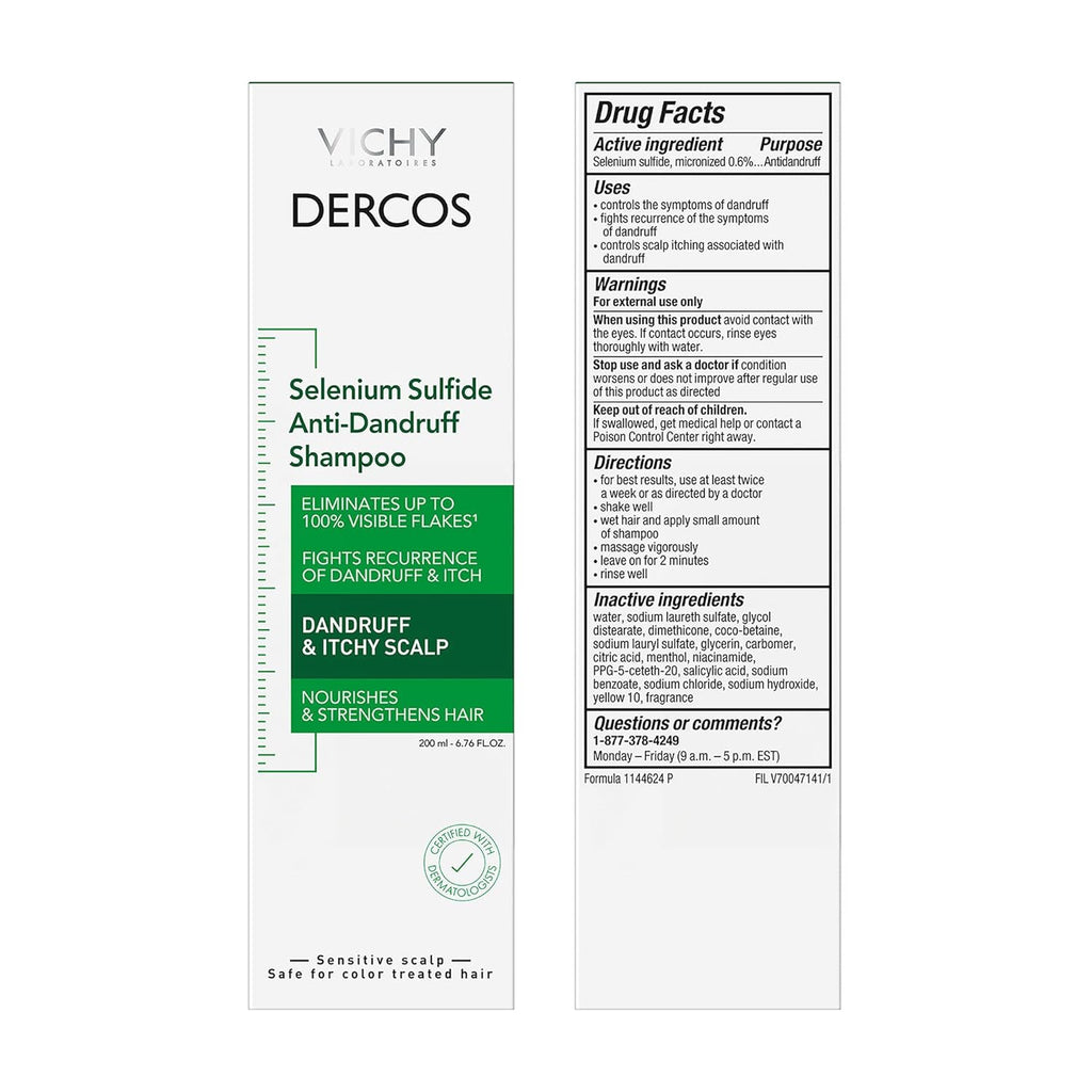Vichy Dercos Anti-Dandruff Shampoo – Selenium Sulfide Dry Scalp Relief & Flake Control Treatment