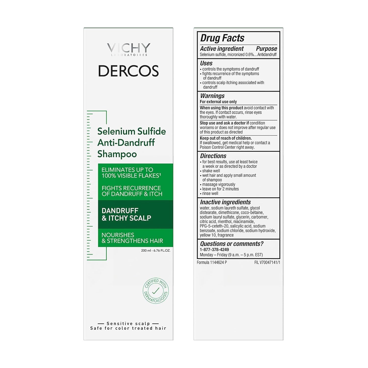 Vichy Dercos Anti-Dandruff Shampoo – Selenium Sulfide Dry Scalp Relief & Flake Control Treatment