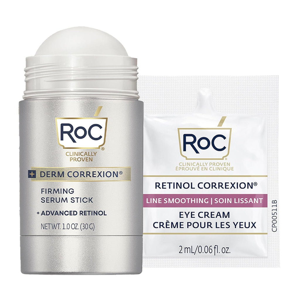 Derm Correxion Retinol Firming Serum Stick with Antioxidants to Visibly Tighten and Firm Wrinkles and Laugh Lines 1.0 Oz plus Retinol Eye Cream Packette