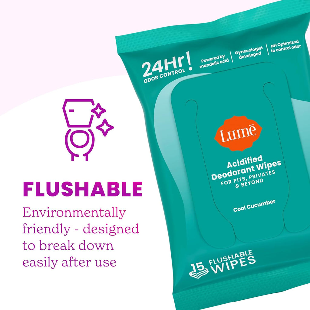 Acidified Deodorant Wipes - 24 Hour Odor Control - Aluminum Free, Baking Soda Free, Skin Loving - 15 Count (Pack of 3) (Cool Cucumber)