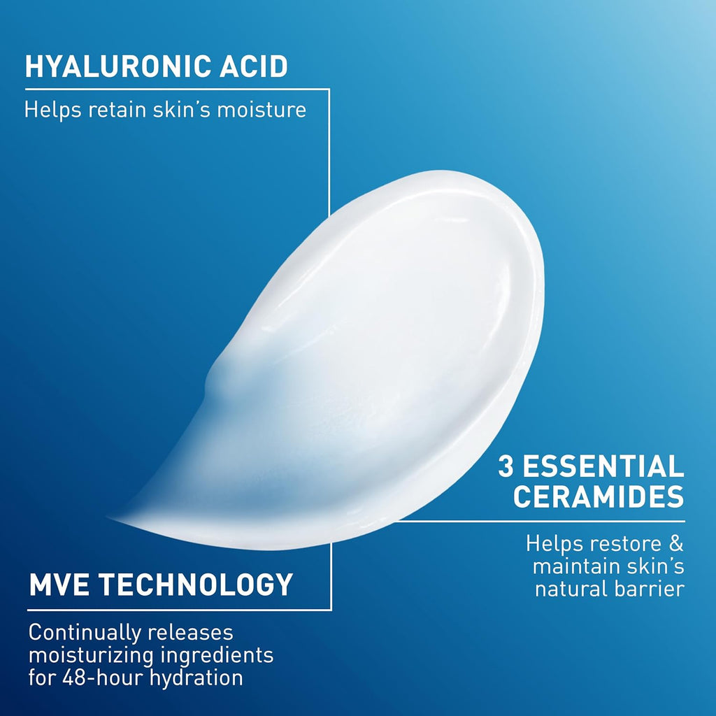Moisturizing Cream, Body and Face Moisturizer for Dry Skin, Body Cream with Hyaluronic Acid and Ceramides, Daily Moisturizer, Oil-Free, Fragrance Free, Non-Comedogenic, 19 Ounce