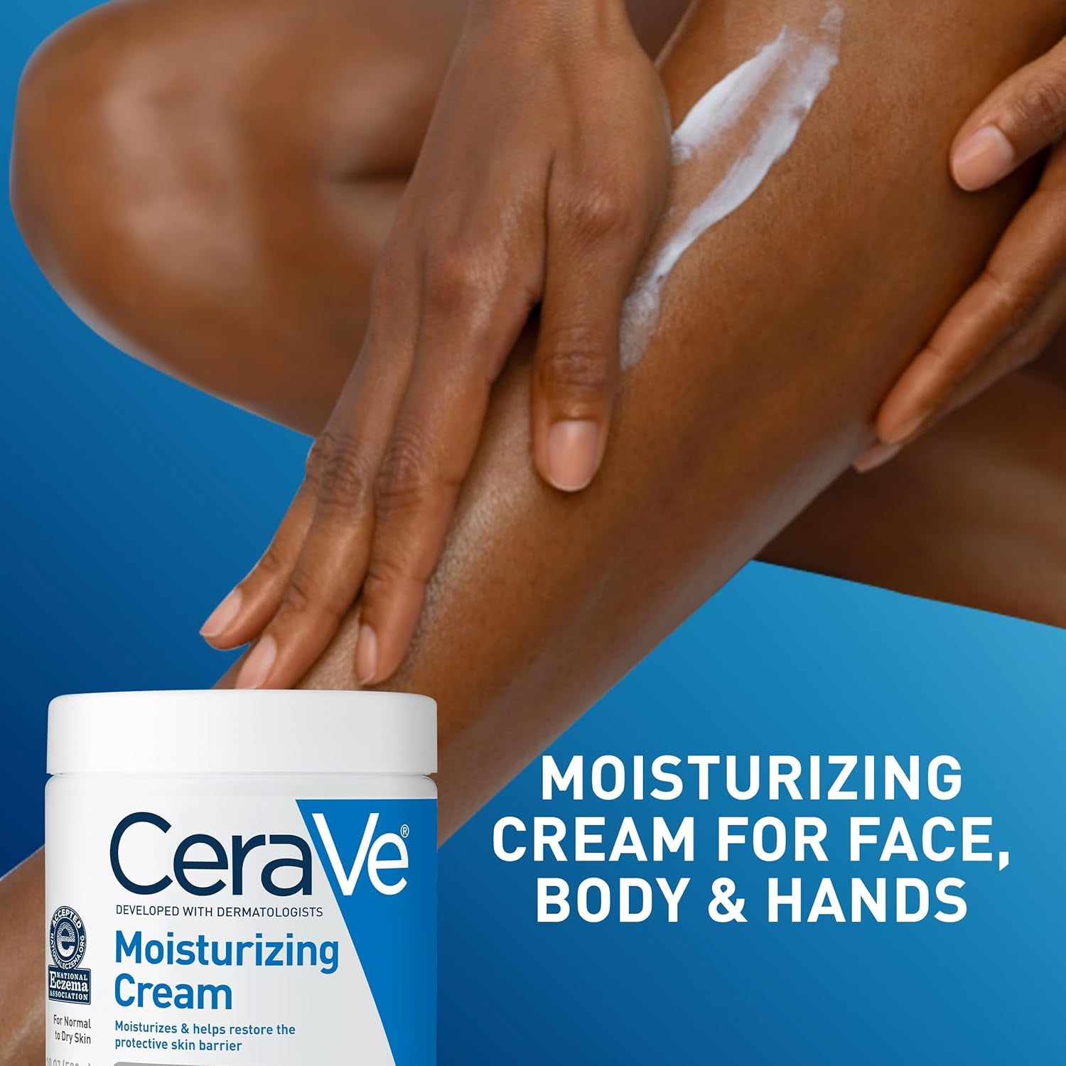 Moisturizing Cream, Body and Face Moisturizer for Dry Skin, Body Cream with Hyaluronic Acid and Ceramides, Daily Moisturizer, Oil-Free, Fragrance Free, Non-Comedogenic, 19 Ounce