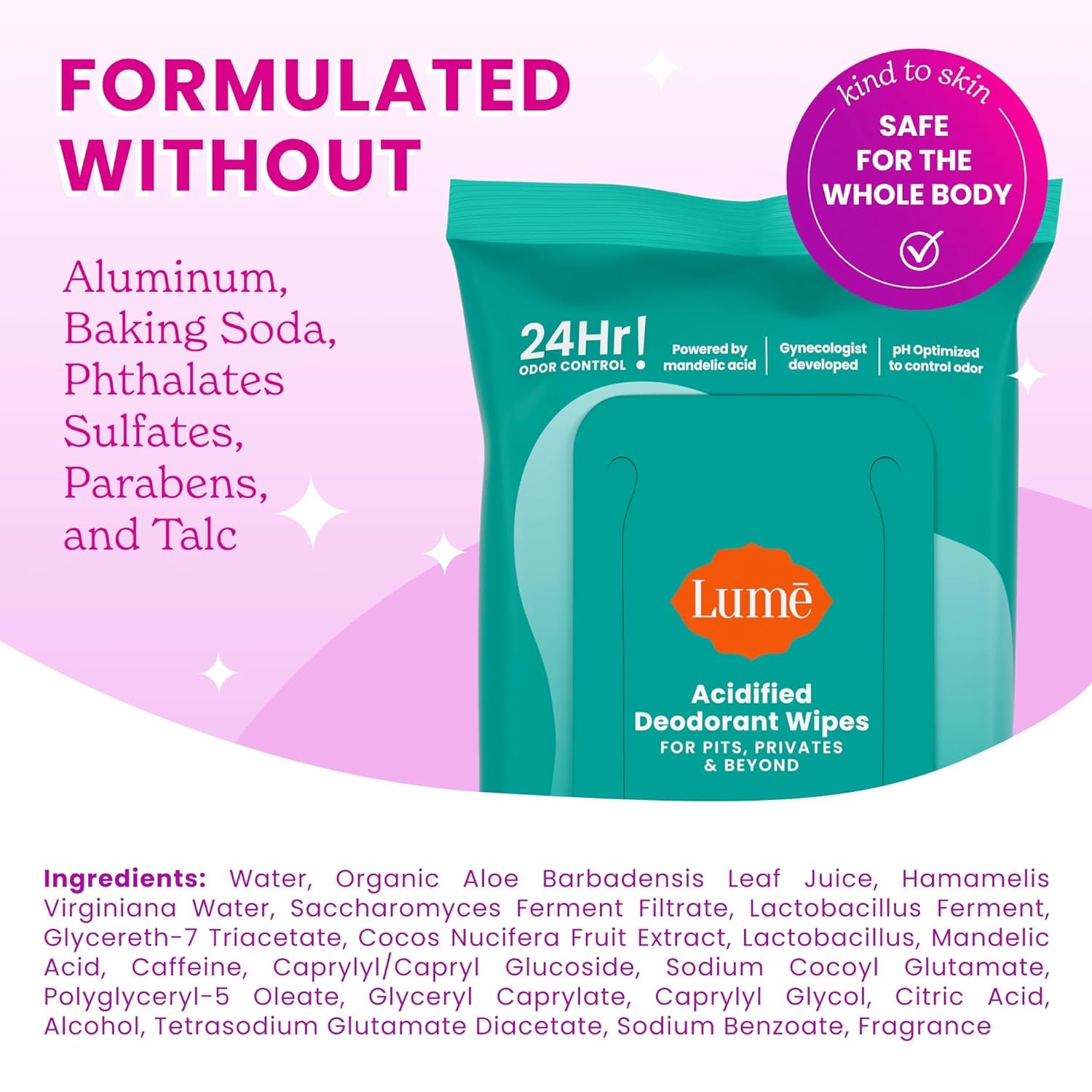 Acidified Deodorant Wipes - 24 Hour Odor Control - Aluminum Free, Baking Soda Free, Skin Loving - 15 Count (Pack of 3) (Cool Cucumber)