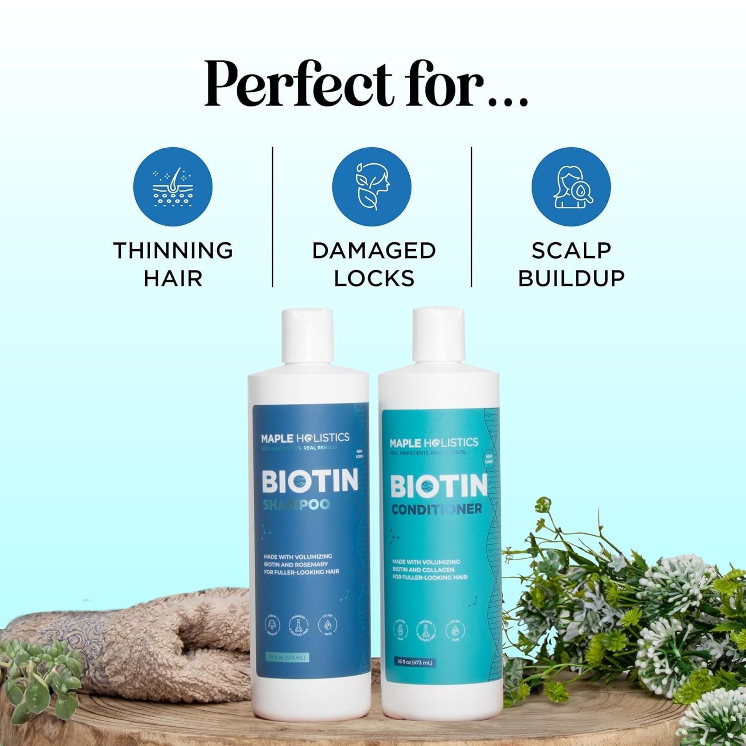 Rosemary Biotin Hair Growth Shampoo & Conditioner Set – Volumizing Sulfate-Free Thickening Duo