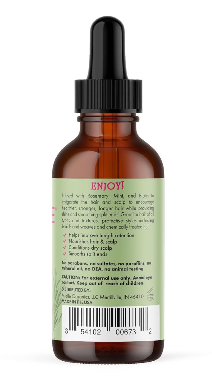 Mielle Rosemary Mint Hair Growth Oil – Biotin Strengthening Scalp & Split Ends Treatment for Thicker, Healthier Hair