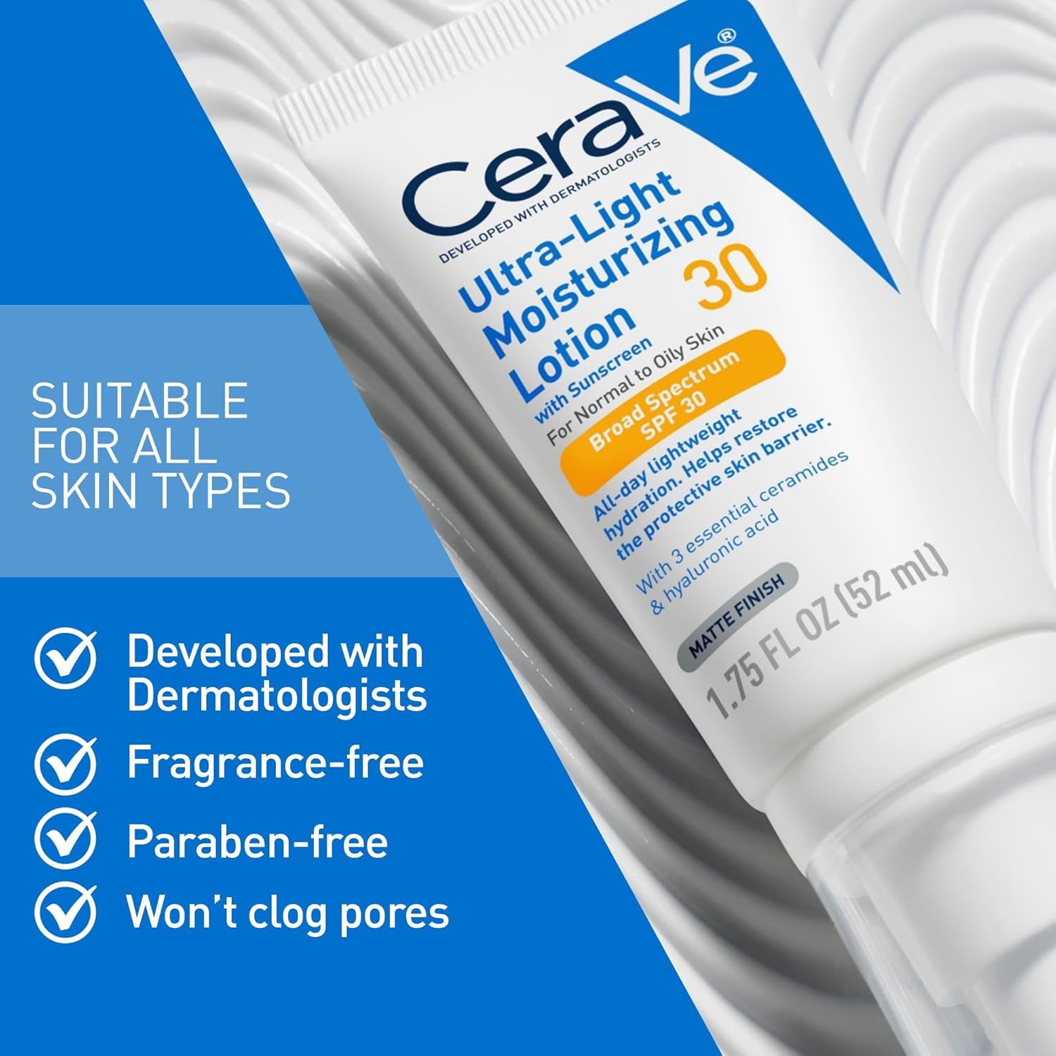 CeraVe Ultra-Light SPF 30 Moisturizing Lotion – Oil-Free Matte Face Sunscreen