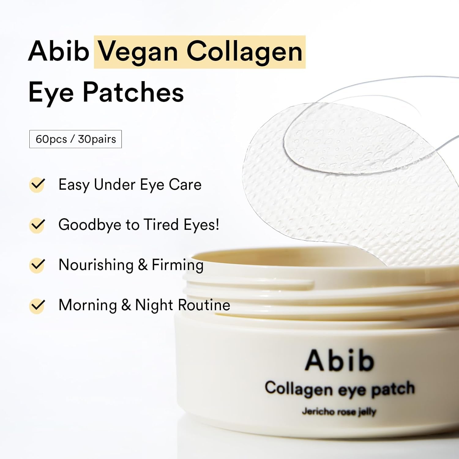 Abib Collagen Jelly Eye Patches – Jericho Rose Under-Eye Mask for Puffiness & Dark Circles (60 Patches)