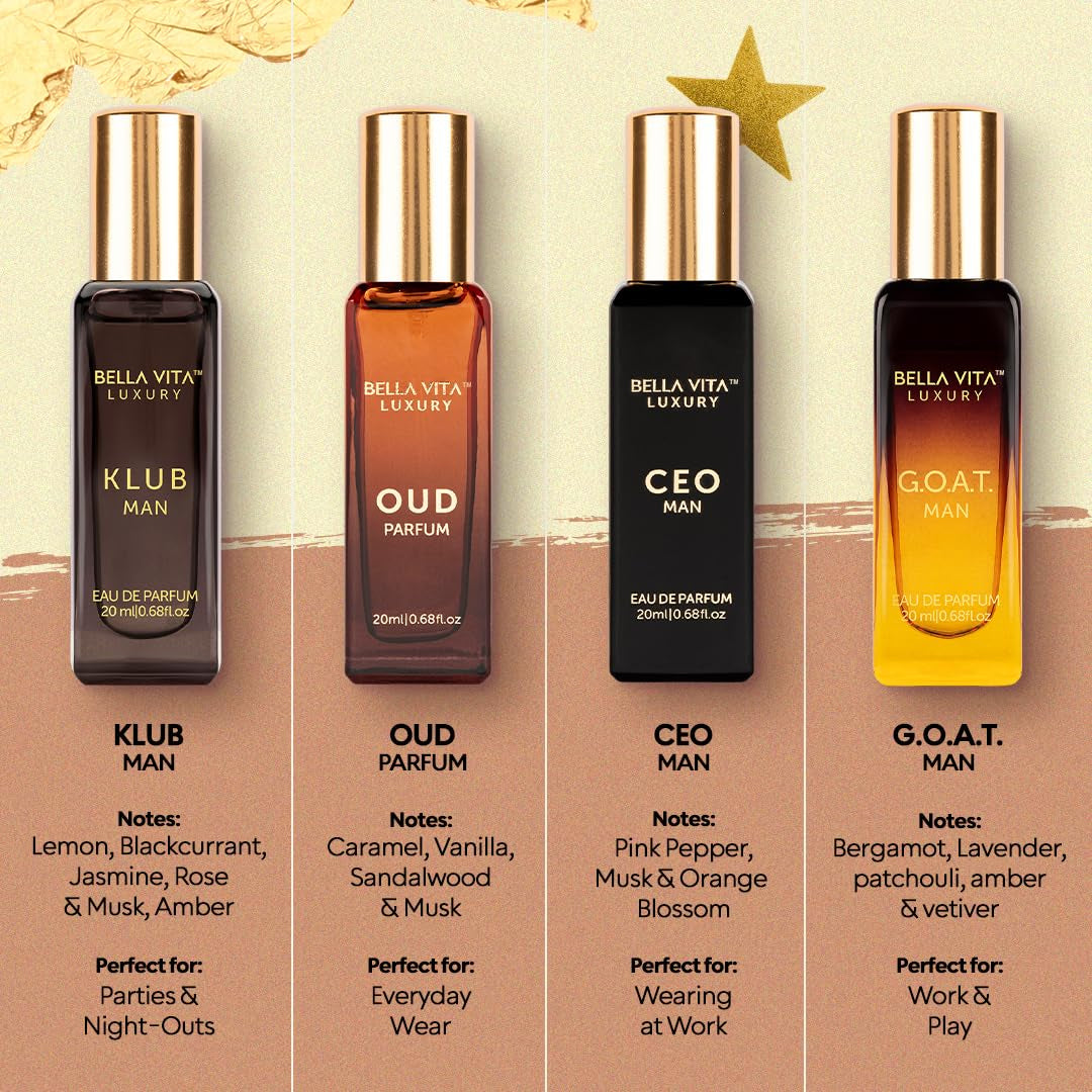 BellaVita Luxury Men’s Perfume Gift Set – 4 Premium Long-Lasting Fragrances Collection