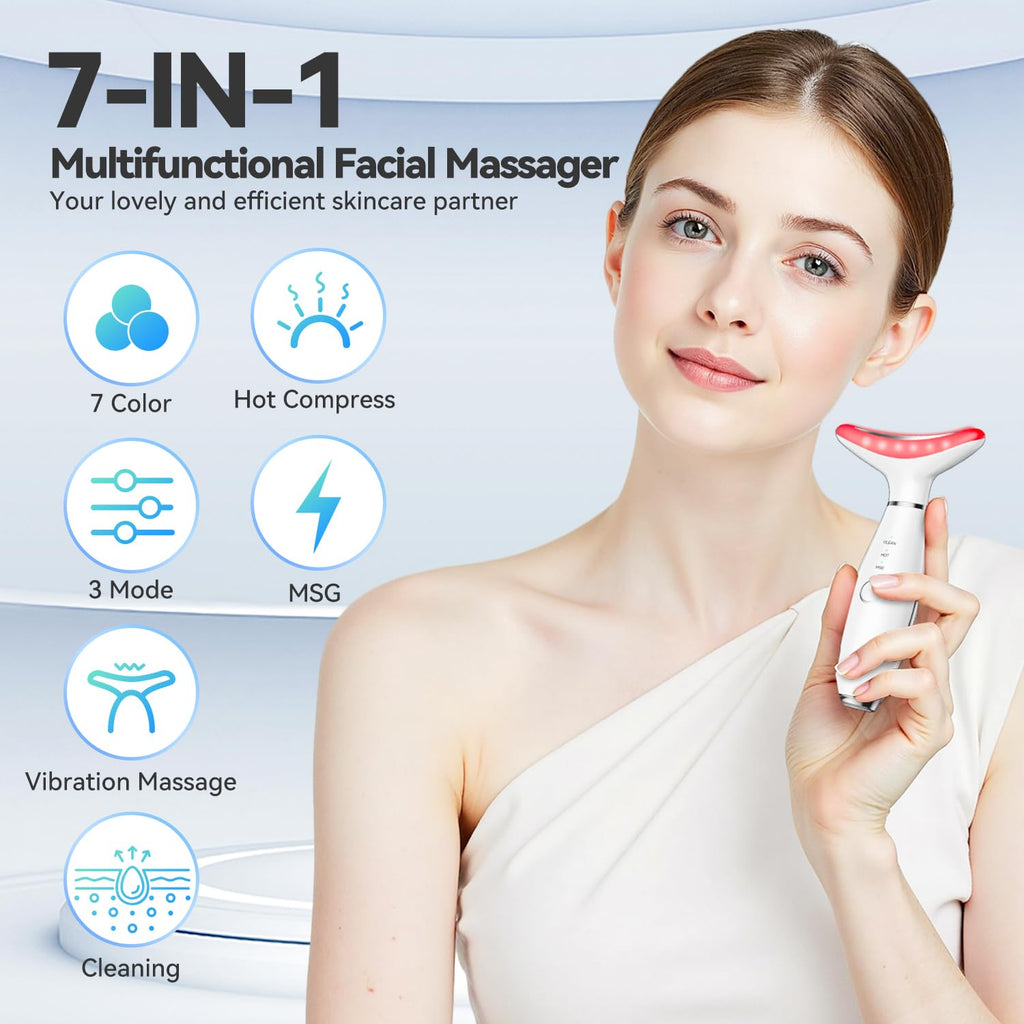 7-Color LED Thermal Face & Neck Sculpting Massager – Vibration Lifting Tool