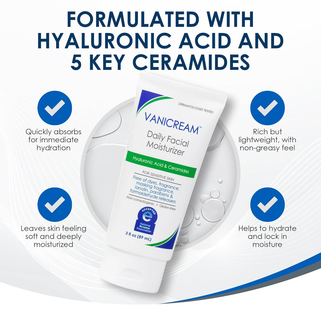 Vanicream Sensitive Skin Daily Facial Moisturizer – Ceramides & Hyaluronic Acid