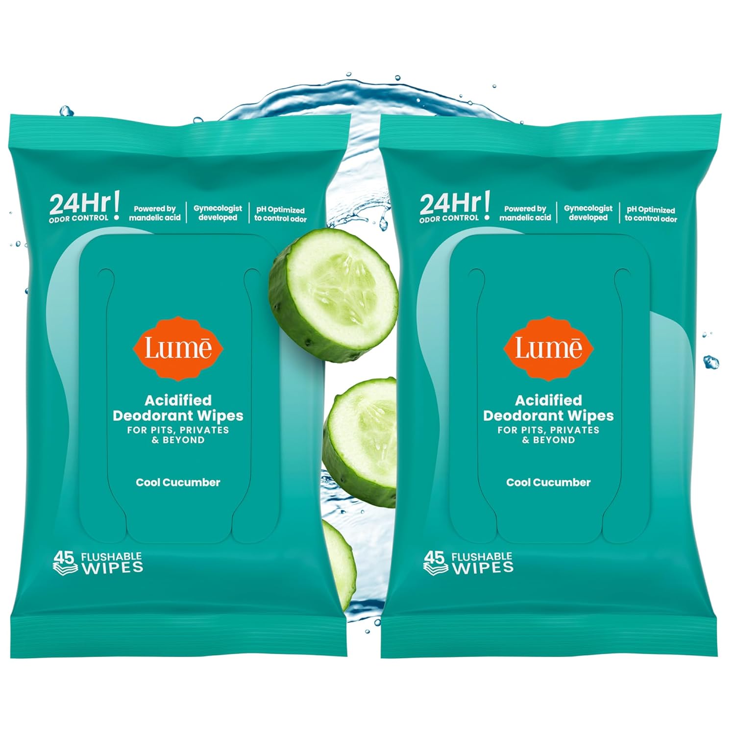 Acidified Deodorant Wipes - 24 Hour Odor Control - Aluminum Free, Baking Soda Free, Skin Loving - 15 Count (Pack of 3) (Cool Cucumber)