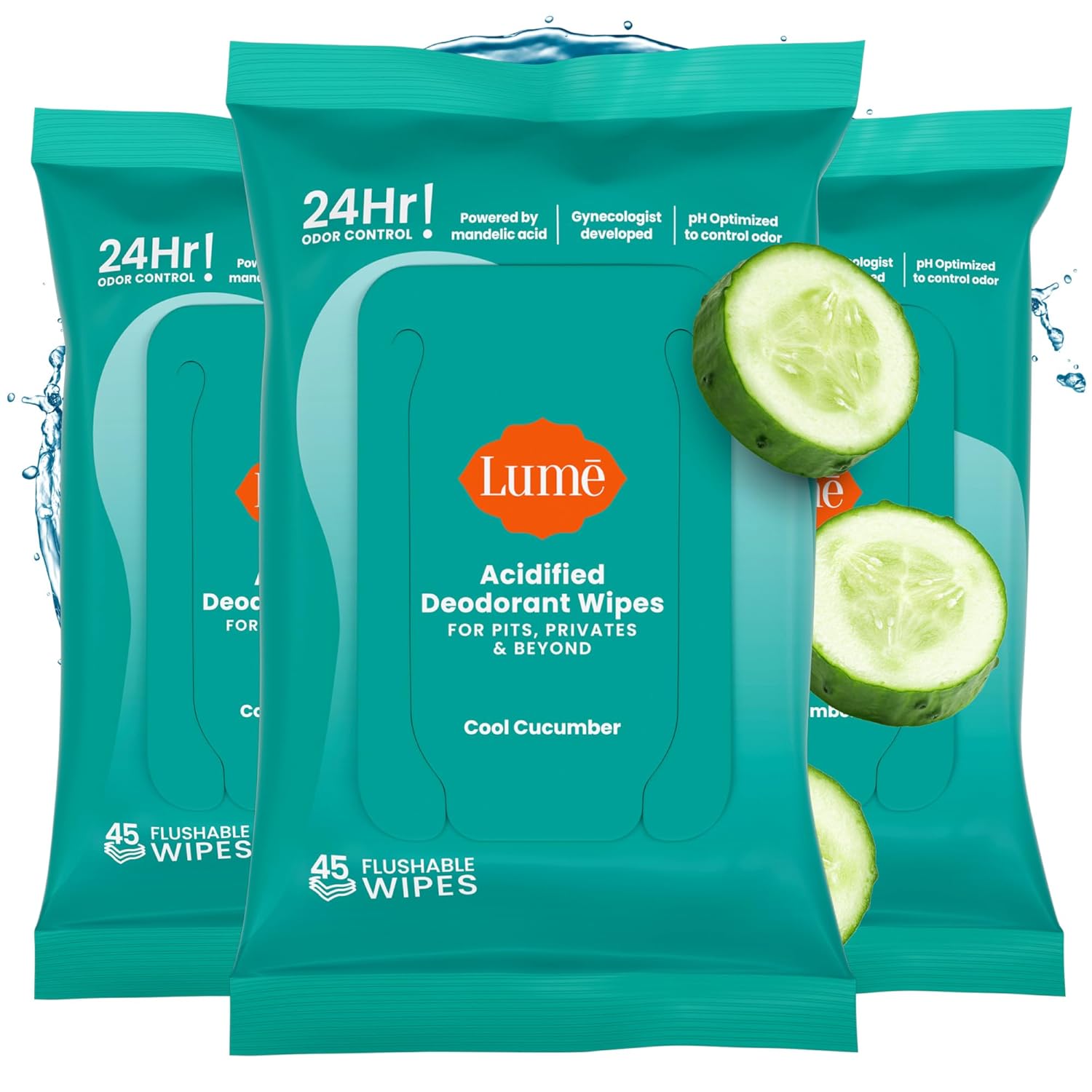Acidified Deodorant Wipes - 24 Hour Odor Control - Aluminum Free, Baking Soda Free, Skin Loving - 15 Count (Pack of 3) (Cool Cucumber)