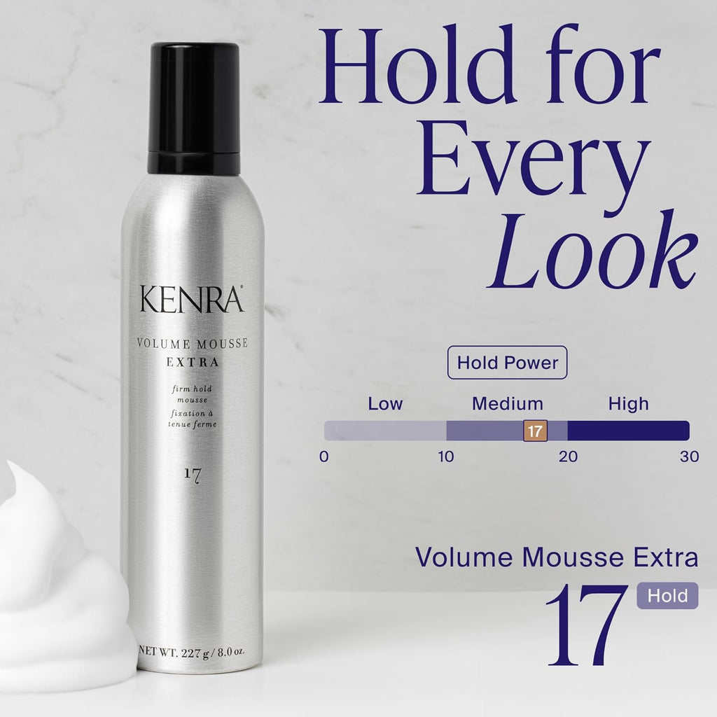 Kenra Volume Boost Extra Hold Mousse – Frizz Control & Heat Protection Styling Foam (8 oz)
