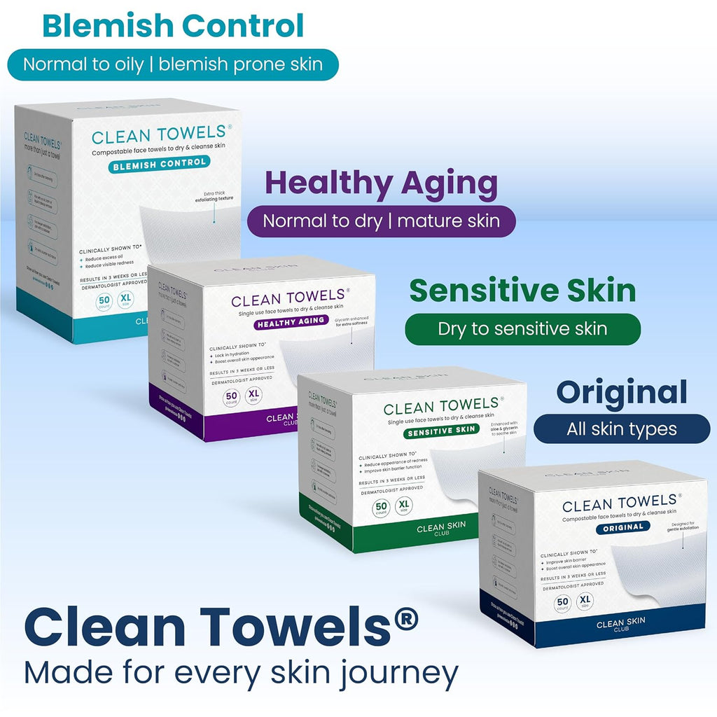Clean Skin Club Clean Towels XL – Ultra-Soft Disposable Face Towels for Sensitive Skin & Makeup Removal