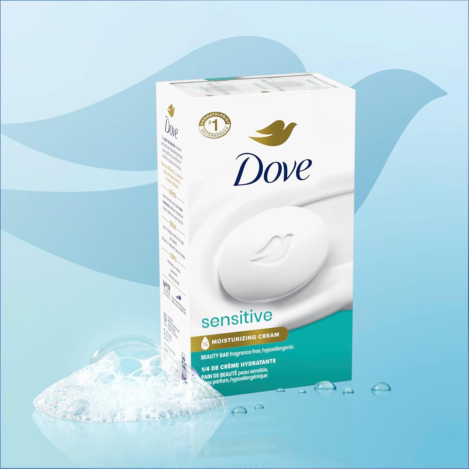 Dove Sensitive Skin Beauty Bar – Fragrance-Free Gentle Cleansing & Deep Moisture (8-Pack)
