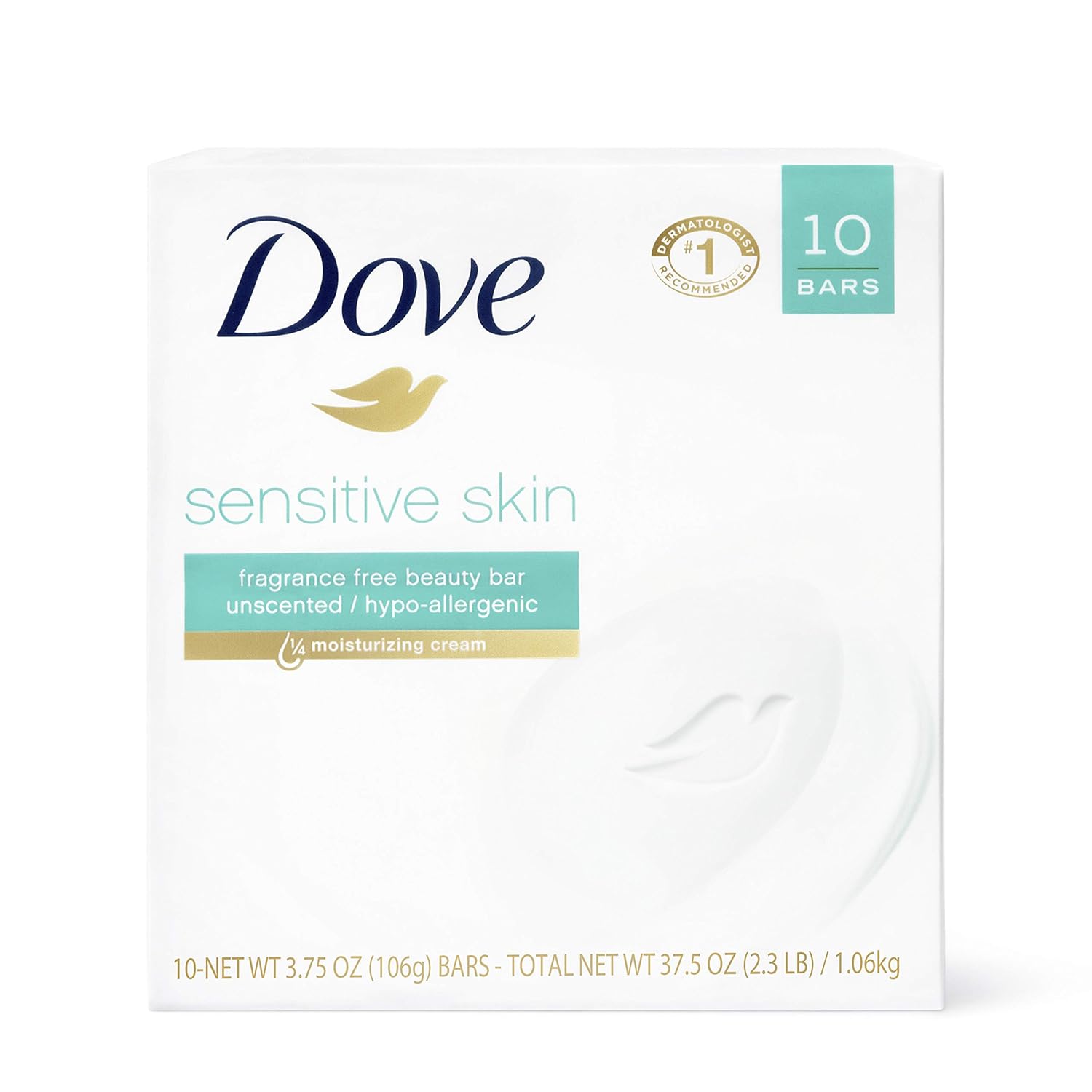 Dove Sensitive Skin Beauty Bar – Fragrance-Free Gentle Cleansing & Deep Moisture (8-Pack)