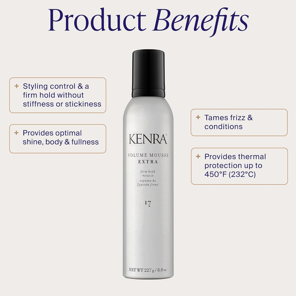 Kenra Volume Boost Extra Hold Mousse – Frizz Control & Heat Protection Styling Foam (8 oz)