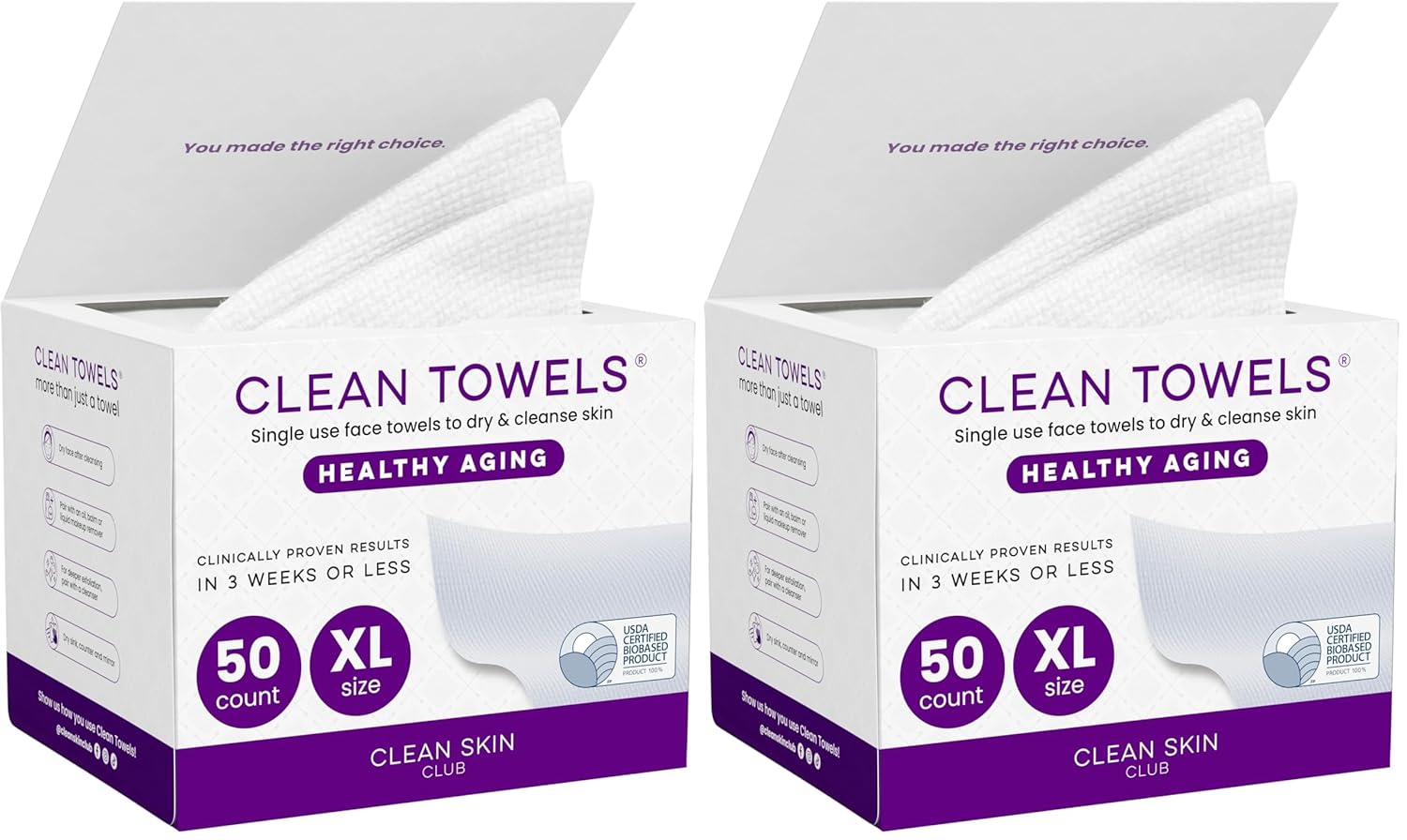 Clean Skin Club Healthy Aging Face Towels XL – Disposable Anti-Aging Clean Towels for Clear, Smooth Skin