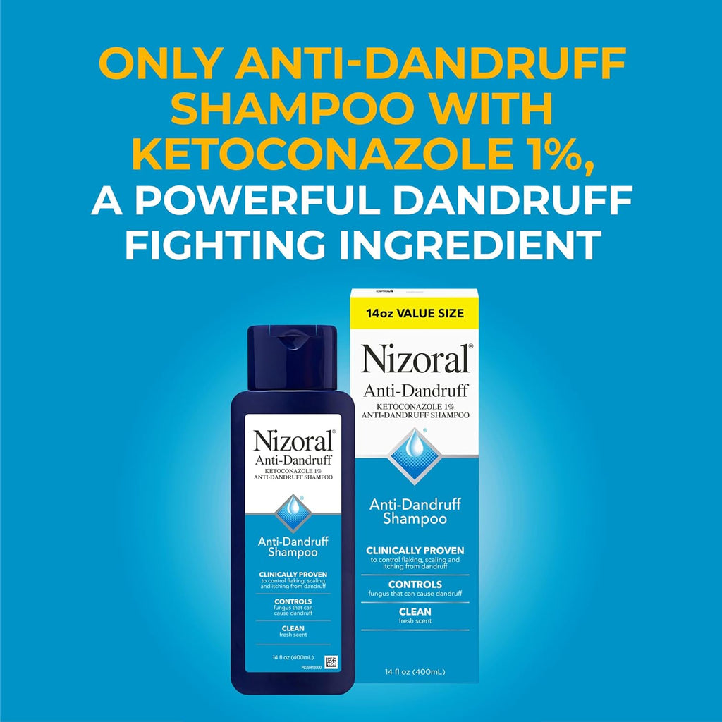 Nizoral Ketoconazole Anti-Dandruff Shampoo – Maximum Strength Scalp Relief for Flakes, Itch & Fungal Control (14 oz)
