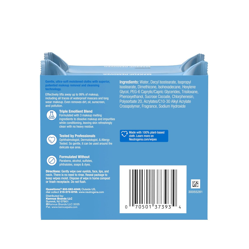 Neutrogena Plant-Based Makeup Remover Wipes – Gentle Micellar Cleansing Towels