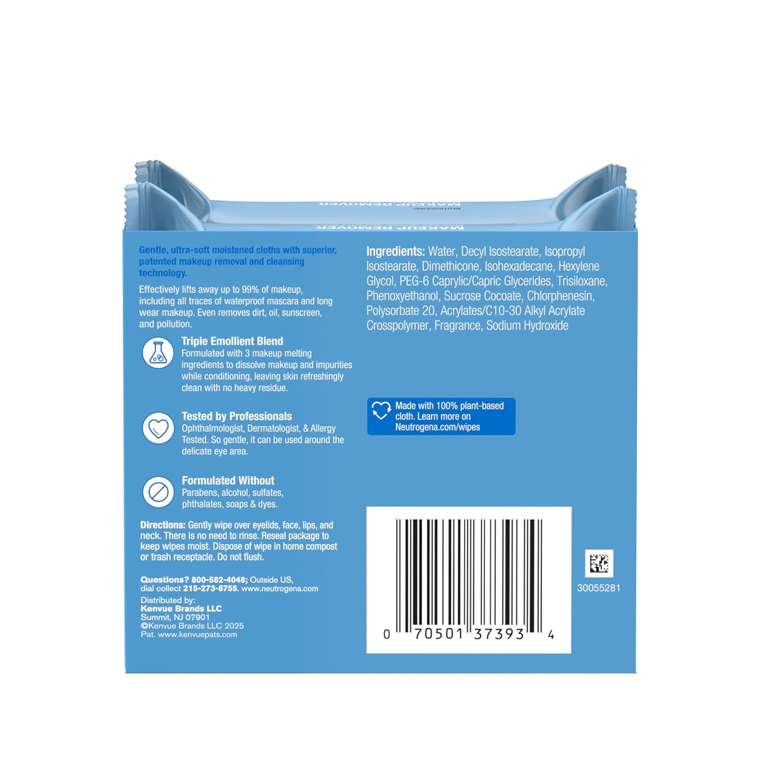 Neutrogena Plant-Based Makeup Remover Wipes – Gentle Micellar Cleansing Towels