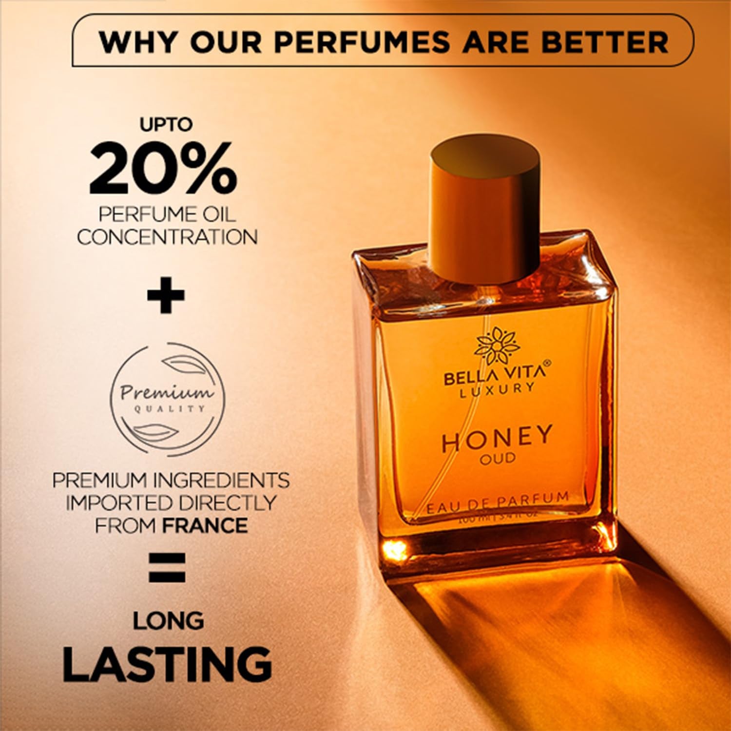 BellaVita Honey Oud Eau De Parfum – Sweet Amber Oud Luxury Unisex Fragrance