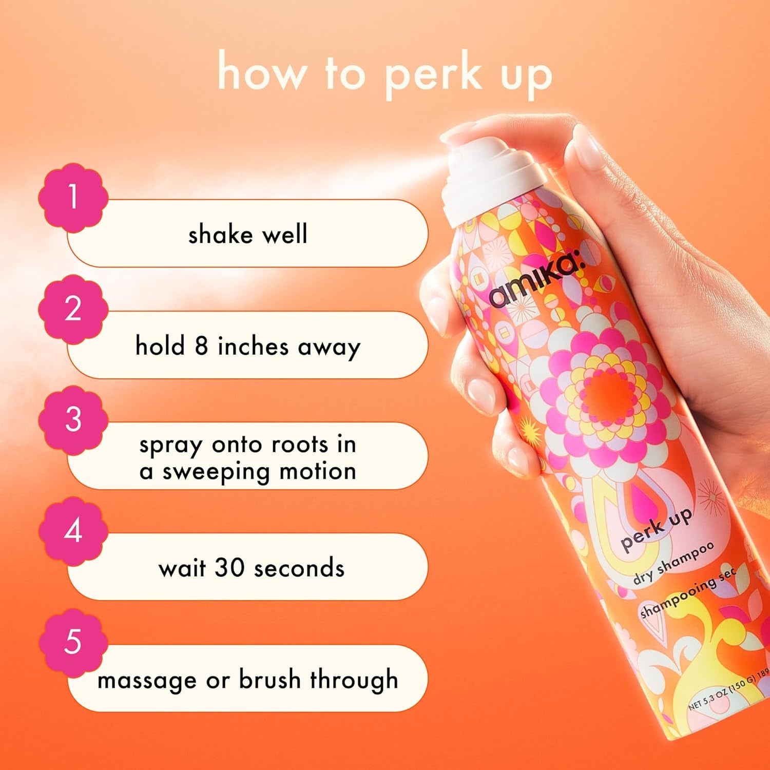 amika Perk Up Talc-Free Dry Shampoo – Oil Absorbing Root Refresh with Instant Volume & No White Residue