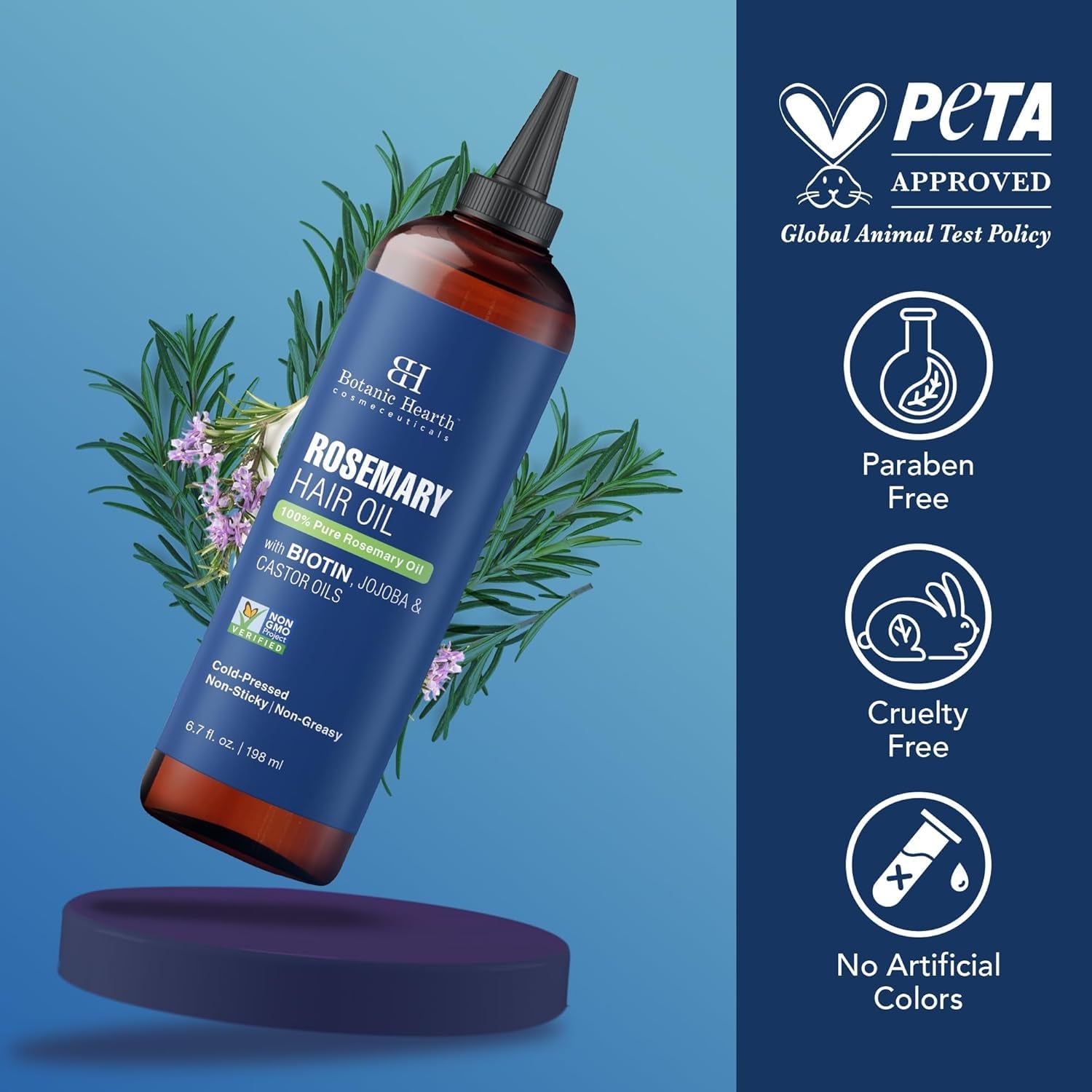 Botanic Hearth Rosemary Hair Growth Oil with Biotin, Castor & Jojoba – Strengthening Scalp Treatment for Thicker, Healthier Hair (6.7 fl oz)