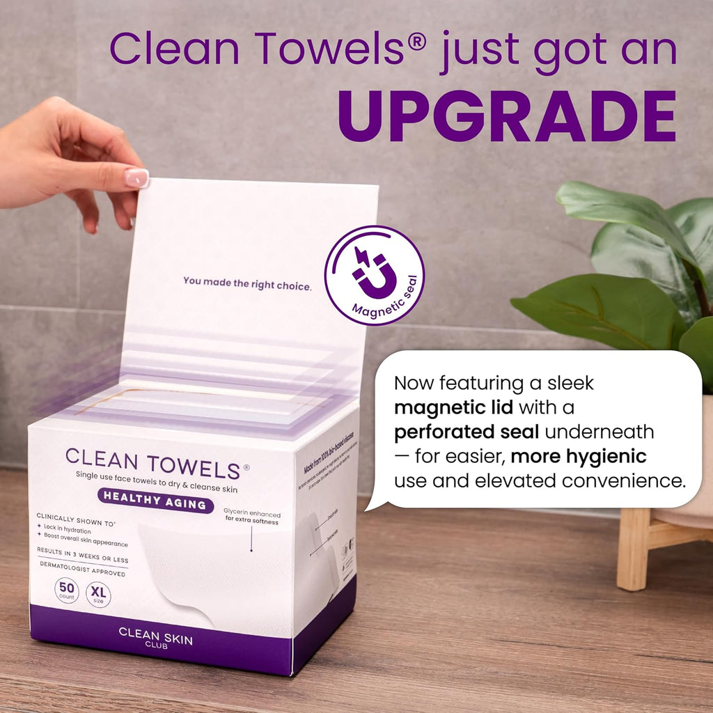 Clean Skin Club Healthy Aging Face Towels XL – Disposable Anti-Aging Clean Towels for Clear, Smooth Skin