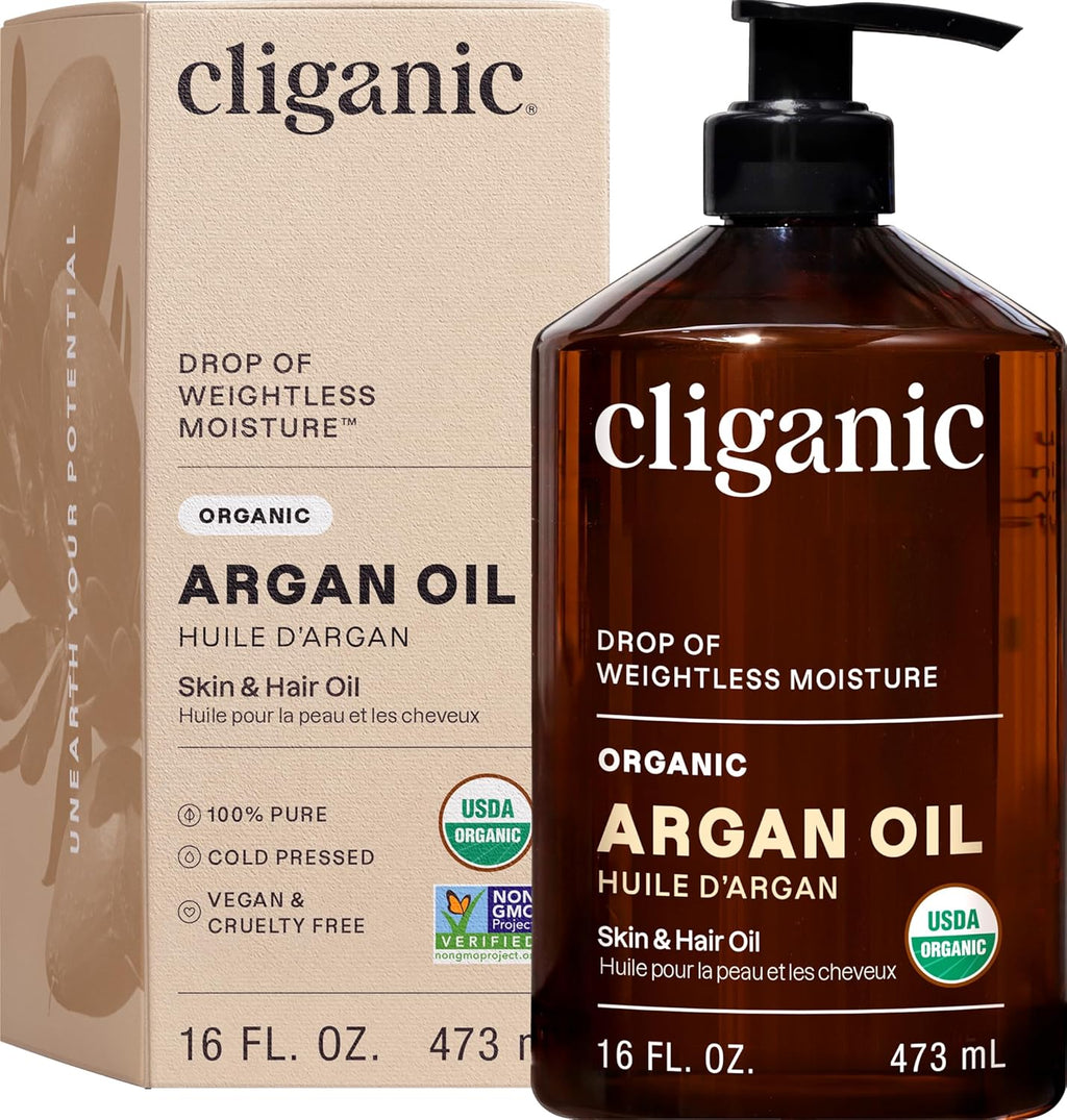 Organic Argan Oil 16Oz with Pump, 100% Pure | Bulk for Hair, Face & Skin (Packaging May Vary)