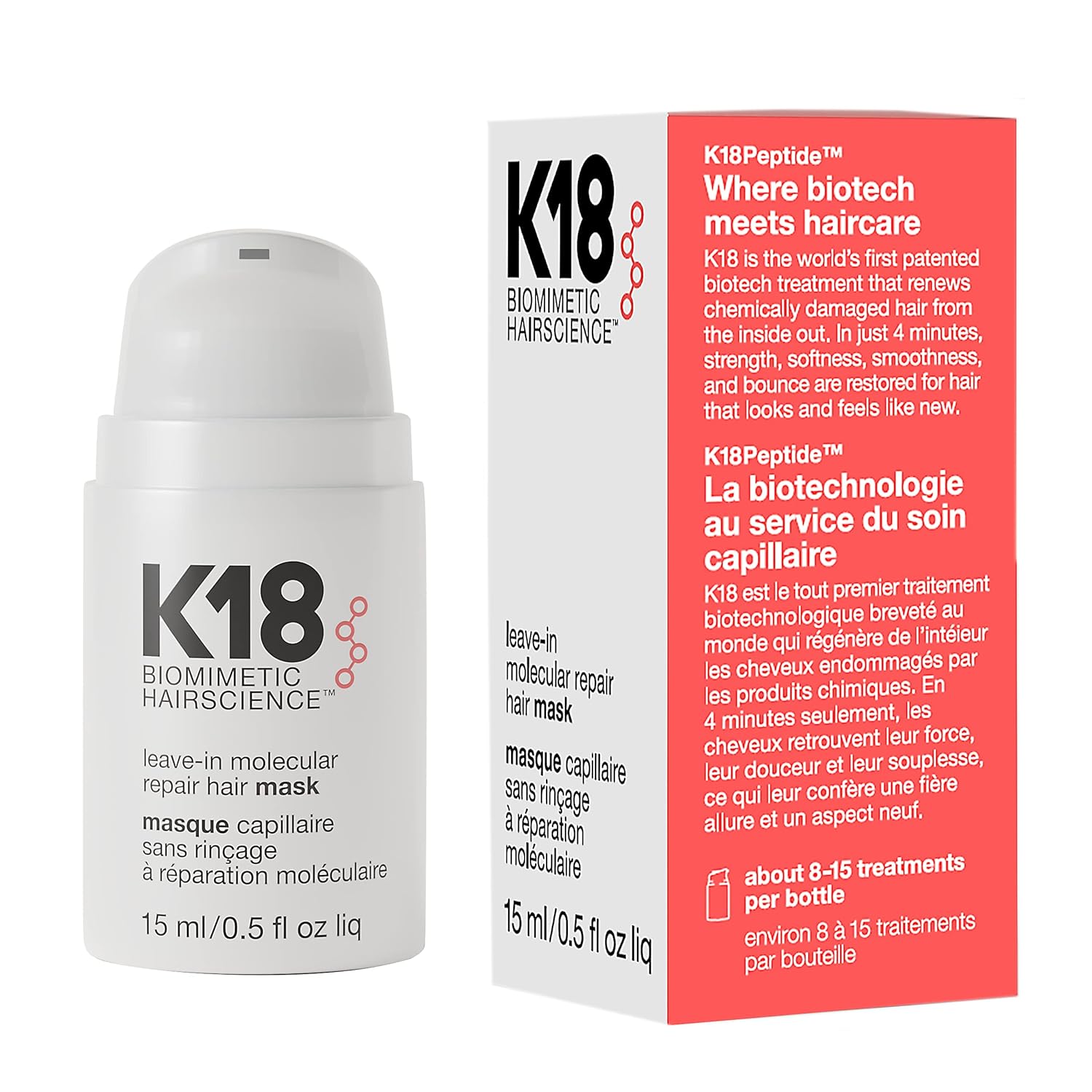K18 Molecular Repair Leave-In Hair Mask – 4-Minute Damage Repair for Stronger, Smoother Hair