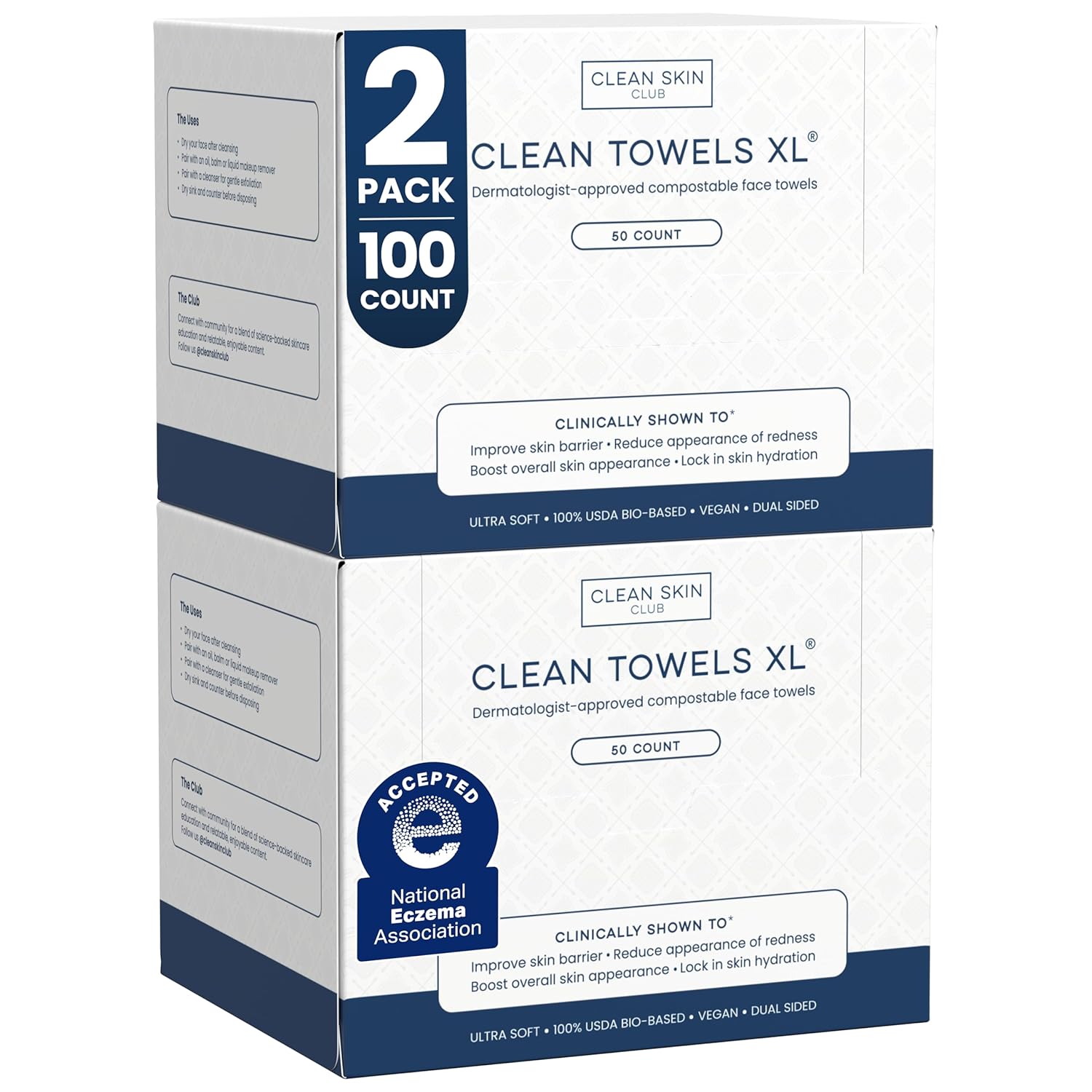Clean Skin Club Clean Towels XL – Ultra-Soft Disposable Face Towels for Sensitive Skin & Makeup Removal