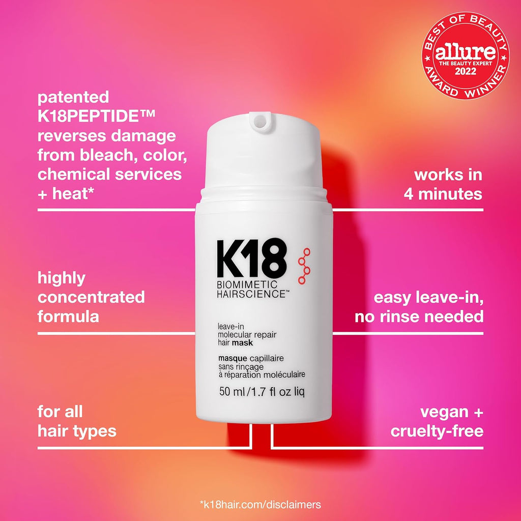 K18 Molecular Repair Leave-In Hair Mask – 4-Minute Damage Repair for Stronger, Smoother Hair