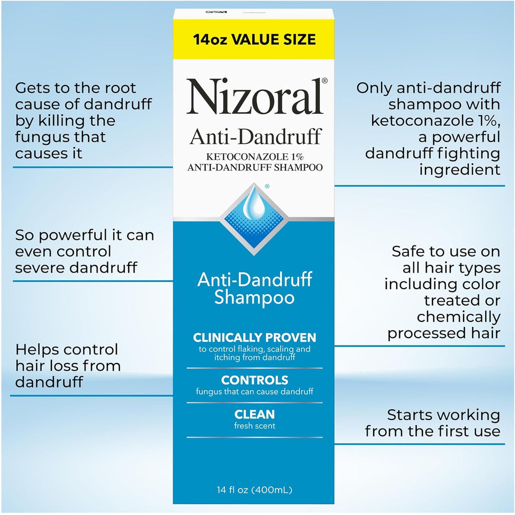 Nizoral Ketoconazole Anti-Dandruff Shampoo – Maximum Strength Scalp Relief for Flakes, Itch & Fungal Control (14 oz)