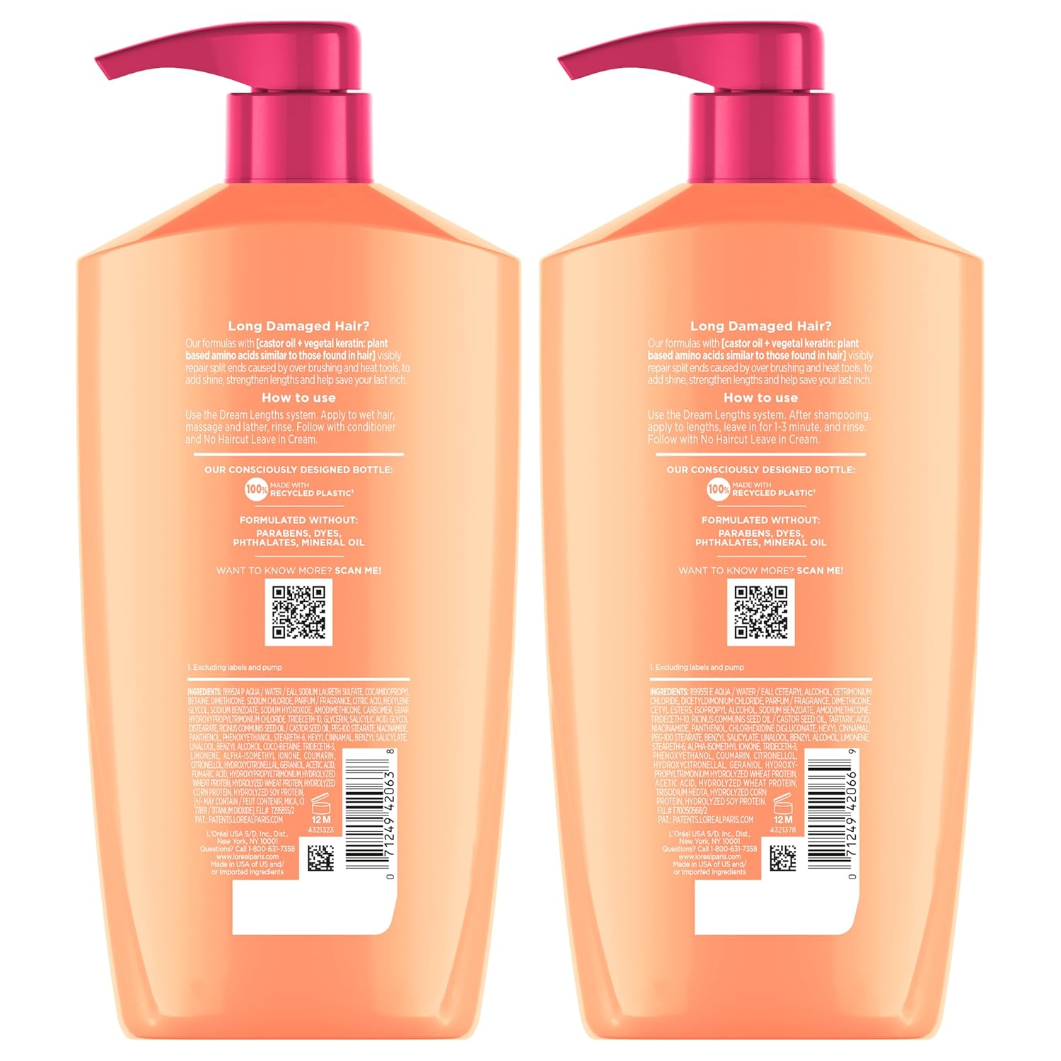 L’Oréal Paris Elvive Dream Lengths Shampoo & Conditioner Set – Paraben-Free Hair Repair System for Long, Damaged & Frizzy Hair