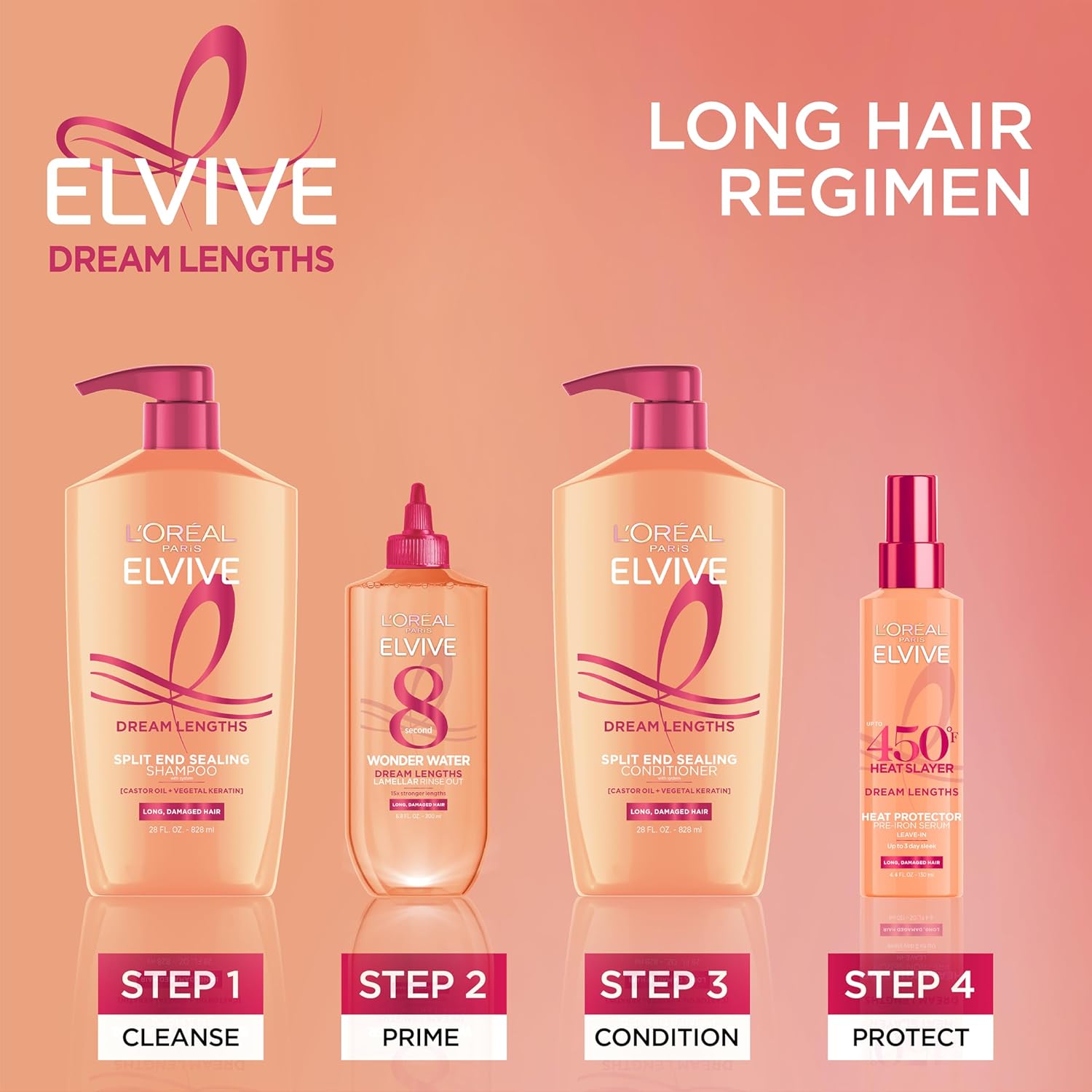 L’Oréal Paris Elvive Dream Lengths Shampoo & Conditioner Set – Paraben-Free Hair Repair System for Long, Damaged & Frizzy Hair