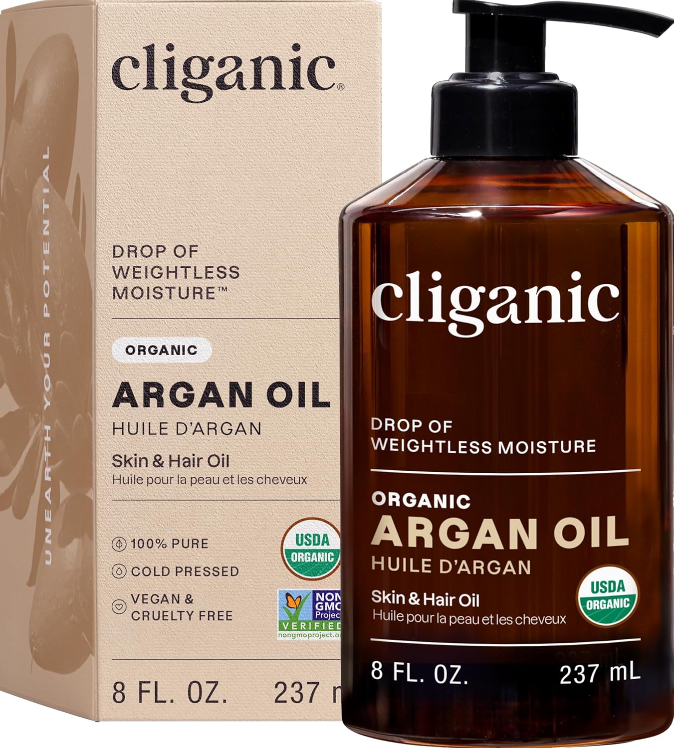 Organic Argan Oil 16Oz with Pump, 100% Pure | Bulk for Hair, Face & Skin (Packaging May Vary)