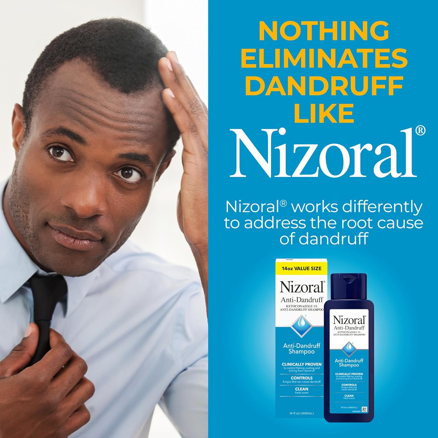 Nizoral Ketoconazole Anti-Dandruff Shampoo – Maximum Strength Scalp Relief for Flakes, Itch & Fungal Control (14 oz)